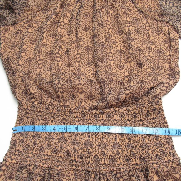 Anthropologie Let Me Be Smocked Mock-Neck Maxi Dress Brown Black Floral Small - Picture 13 of 14